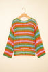 Long Sleeve Striped Open Knit Boho Crochet Top
