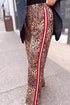 Leopard Print Side Striped Wide Leg Full Length Pants