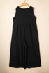 Solid Sleeveless Button Front Loose H Line Jumpsuit