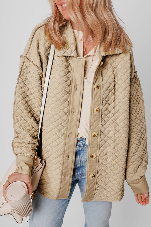 Casual Textured Quilted Puffer Button Front Shacket Jacket