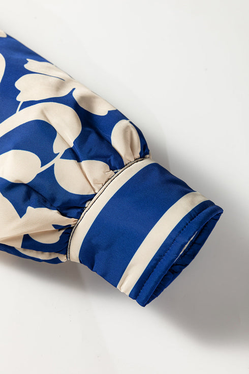 Bohemian Floral Print Open Front Buttoned Cuff Jacket