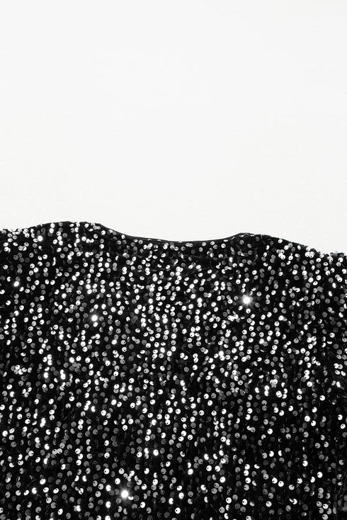 Elegant Solid Sequined Open Front Cropped Jacket