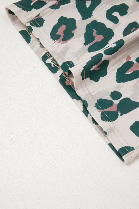 Western Style Leopard Print Contrast Trim Short Set