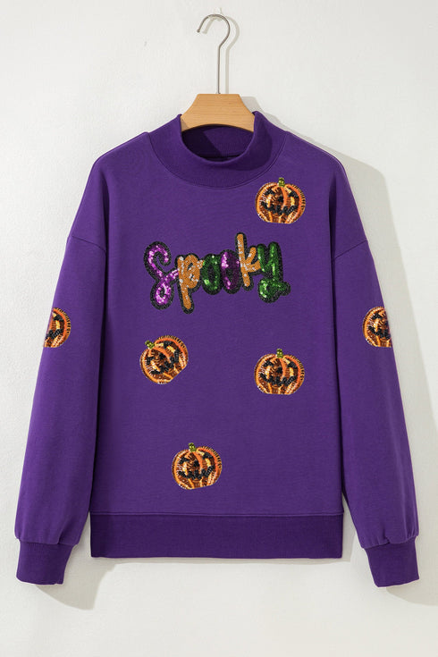 Polyester Cotton Sequin Pumpkin Graphic Pullover Sweatshirt