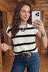 Western Stripe Seam Detail Short Sleeve Knit Sweater