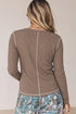 Ribbed V Neck Stitched Detail Long Sleeve Top