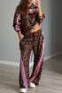 Leopard Print Striped Long Sleeve Top Pant Set