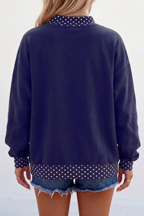 Polka Dot Trim Letter Print Tunic Sweatshirt