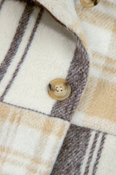 Button Front Patchwork Side Pocket Plaid Shacket