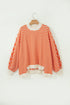 Striped Textured Mock Neck Oversized Long Sleeve Top