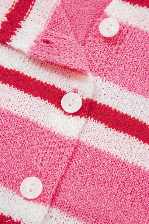 Acrylic Striped Pattern Drop Shoulder Button Cardigan