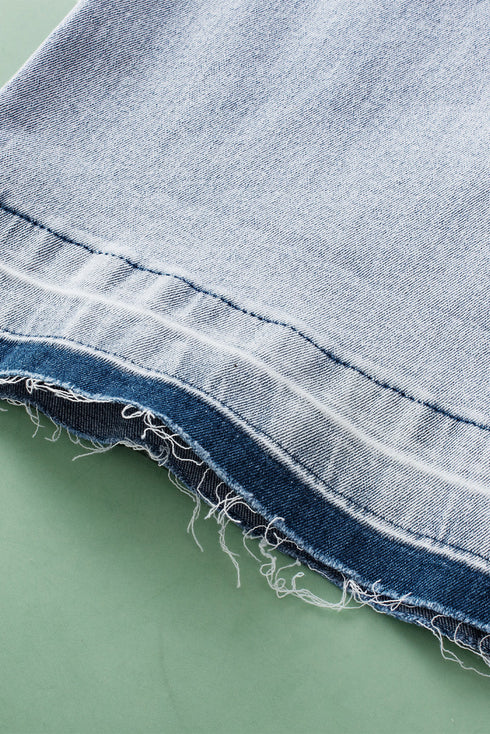 Acid Wash Contrast Edge Pocketed Wide Leg Cropped Jeans