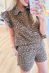 Fierce Fun Leopard Print Half Zip Collared Ruffle Sleeve Top And Shorts Set