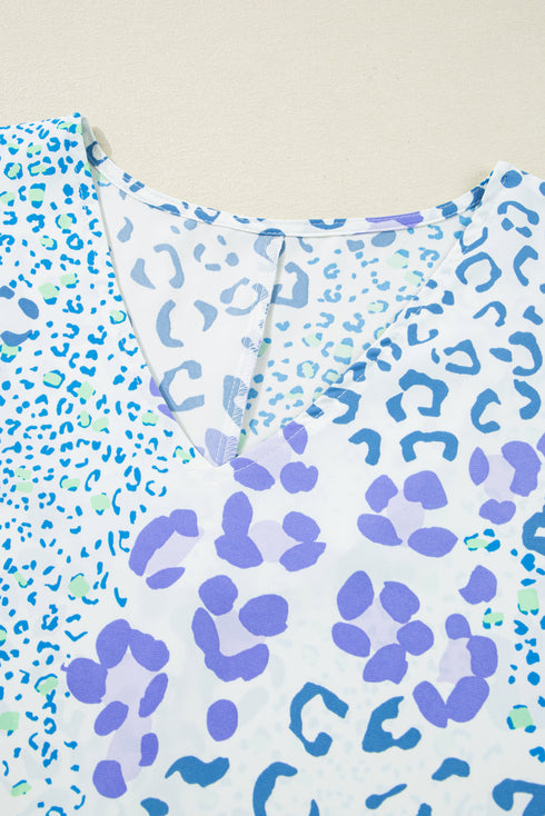 Fierce Style Leopard Print Short Sleeve V Neck Plus Size Blouse