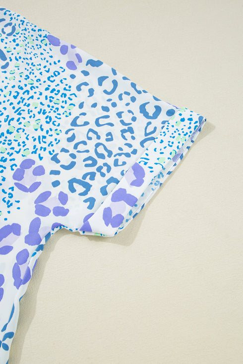 Fierce Style Leopard Print Short Sleeve V Neck Plus Size Blouse