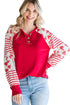 Fiery Red Heart Striped Raglan Sleeve Henley Top
