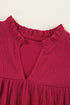 Fiery Red Textured Ruffled Trim V Neck Loose Fit Mini Dress