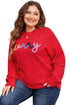 Fiery Red Tinsel merry Pattern Drop Shoulder Plus Size Sweater