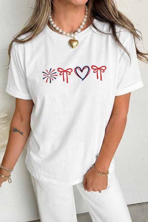 Firework Bow Embroidered Stretch Graphic Tee