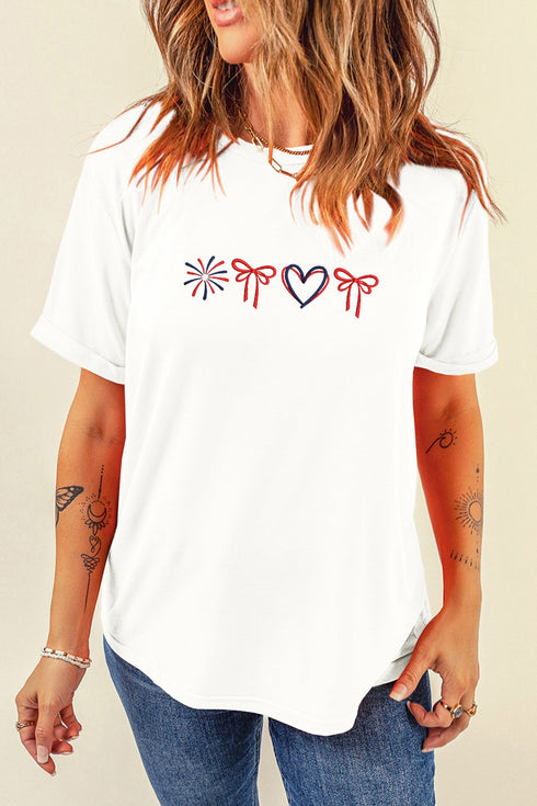 Firework Bow Embroidered Stretch Graphic Tee
