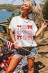 Firework Bow Graphic Rolled Sleeve Crew Neck Tee