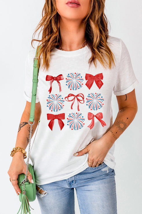 Firework Bow Graphic Rolled Sleeve Crew Neck Tee