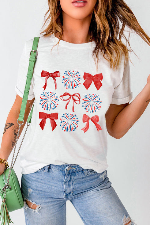 Firework Bow Graphic Rolled Sleeve Crew Neck Tee