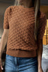 Fish Scale Texture Ribbed High Neck Short Sleeve Sweater