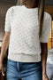 Fish Scale Texture Ribbed High Neck Short Sleeve Sweater