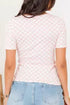 Fitted Checkered Print Ribbed Knit Short Sleeve Shirt