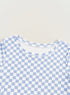 Fitted Checkered Print Ribbed Knit Short Sleeve Shirt