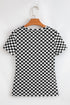 Fitted Checkered Print Ribbed Knit Short Sleeve Shirt