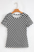 Fitted Checkered Print Ribbed Knit Short Sleeve Shirt