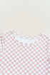 Fitted Checkered Print Ribbed Knit Short Sleeve Shirt