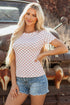 Fitted Checkered Print Ribbed Knit Short Sleeve Shirt