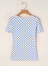 Fitted Checkered Print Ribbed Knit Short Sleeve Shirt
