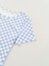 Fitted Checkered Print Ribbed Knit Short Sleeve Shirt