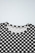 Fitted Checkered Print Ribbed Knit Short Sleeve Shirt