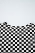 Fitted Checkered Print Ribbed Knit Short Sleeve Shirt