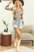 Fitted Floral Print Sheer Mesh Long Sleeve Top
