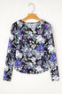 Fitted Floral Print Sheer Mesh Long Sleeve Top
