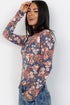 Fitted Floral Print Sheer Mesh Long Sleeve Top