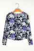 Fitted Floral Print Sheer Mesh Long Sleeve Top