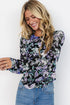Fitted Floral Print Sheer Mesh Long Sleeve Top