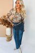 Fitted Floral Print Sheer Mesh Long Sleeve Top