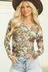 Fitted Floral Print Sheer Mesh Long Sleeve Top