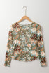 Fitted Floral Print Sheer Mesh Long Sleeve Top