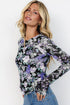 Fitted Floral Print Sheer Mesh Long Sleeve Top