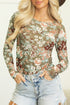 Fitted Floral Print Sheer Mesh Long Sleeve Top