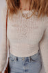 Fitted Long Sleeve Textured Lace Crew Neck Top